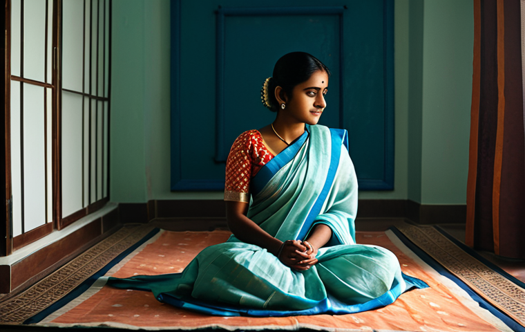 **
A woman in a modest, fully clothed traditional Bengali saree, sitting peacefully in a quiet room, listening to her favorite music. Soft lighting, perfect anatomy, correct proportions, safe for work, appropriate content, professional, family-friendly. The scene should evoke a sense of calm and introspection.
**