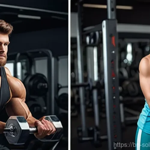 Home 26 혼술과 신체 건강 술 마시면서 운동하기 - **Prompt:** A fit young adult, gender-neutral, stands in a modern, well-equipped gym. In one hand, t...