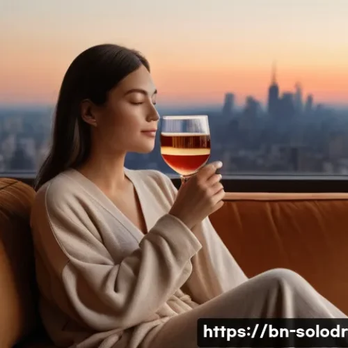 Home 24 혼술을 즐기는 세대별 특징 - **Prompt 1: Serene Evening Unwind**
"A young woman in her late 20s, with long, dark hair, sits c...